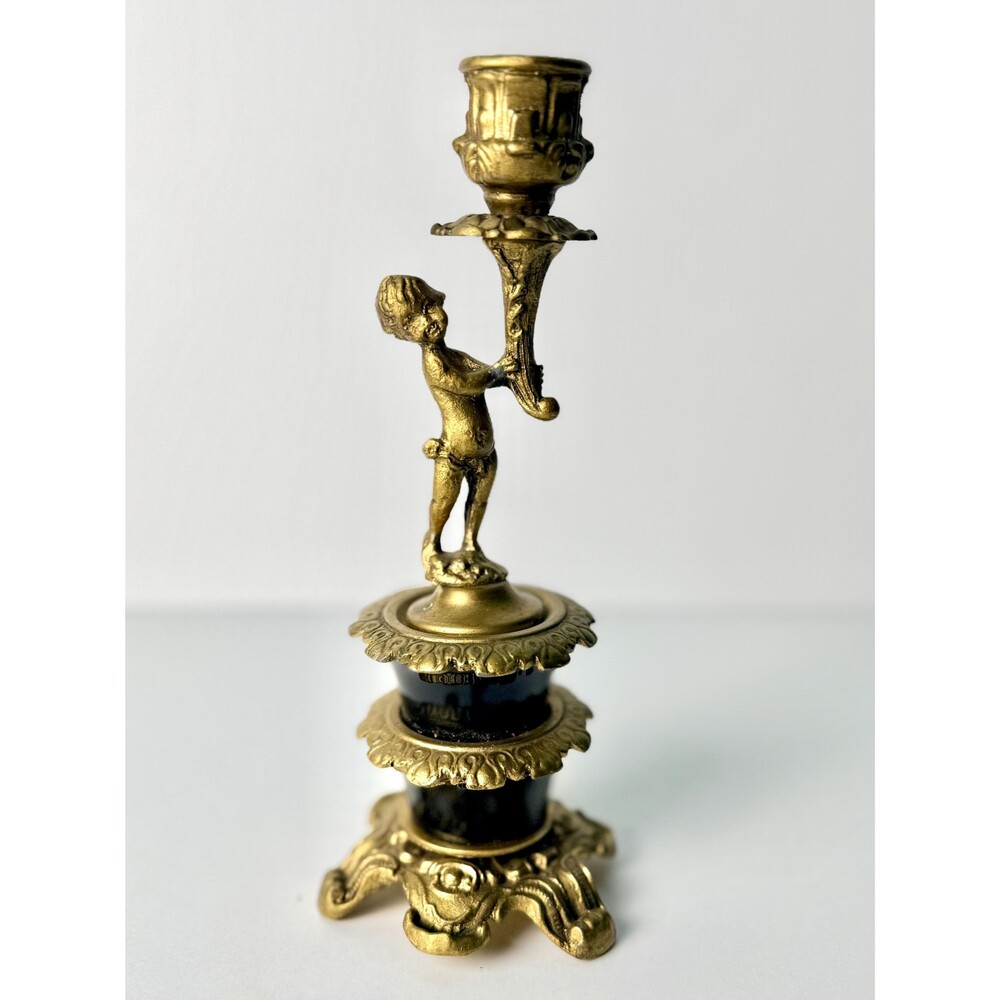 Vintage Gold Cherub Candlestick Holder Baroque Rococo Putti Candle Holder Holder